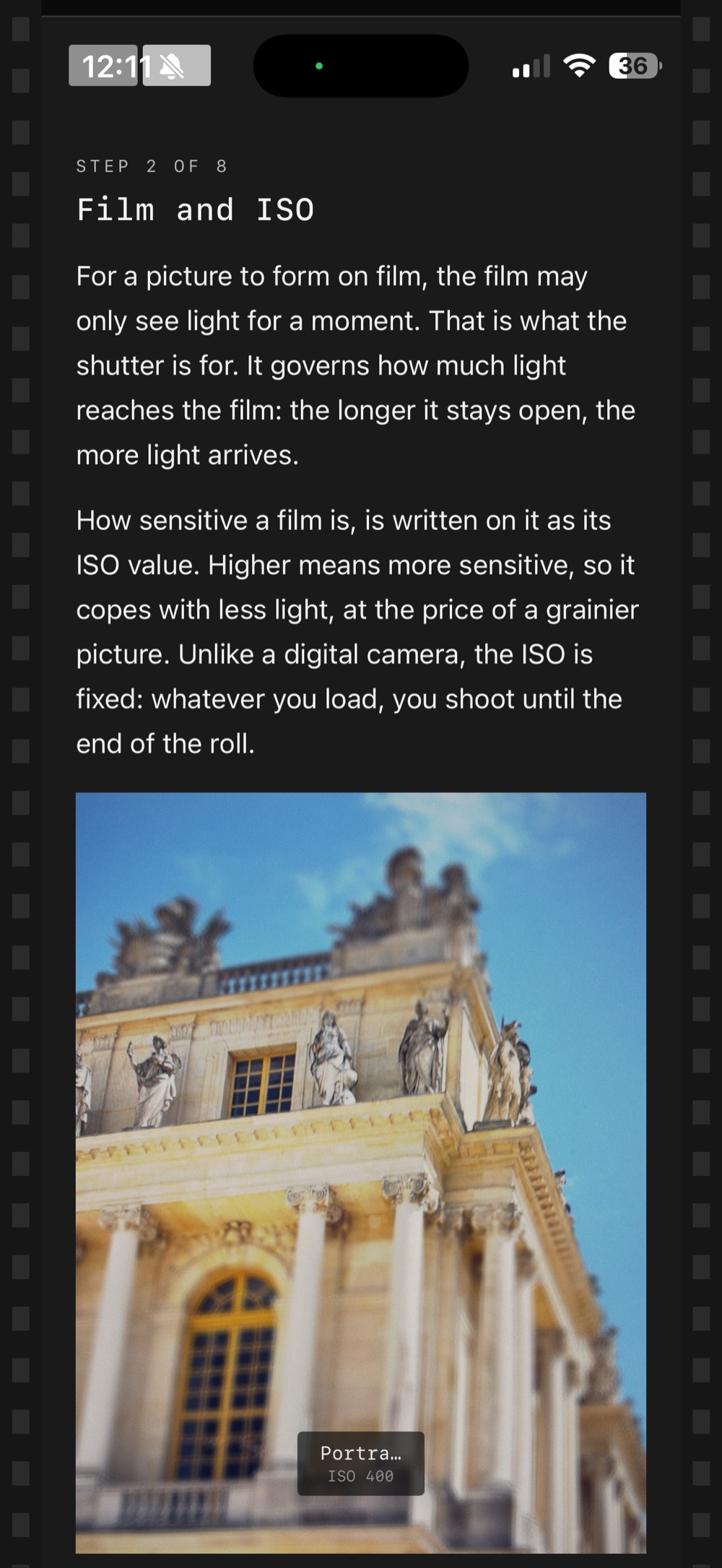 A step of the film course about film and ISO, with the practice camera below
